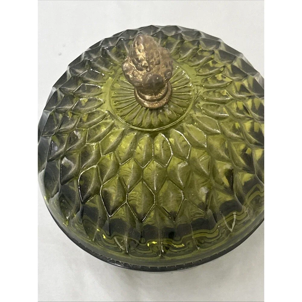 Vintage Indiana Glass Mount Mt. Vernon Round Candy Dish w/ Cover Acorn Finial